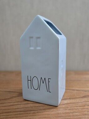 Rae Dunn Ceramic House Vase with "HOME" Lettering - Light Blue